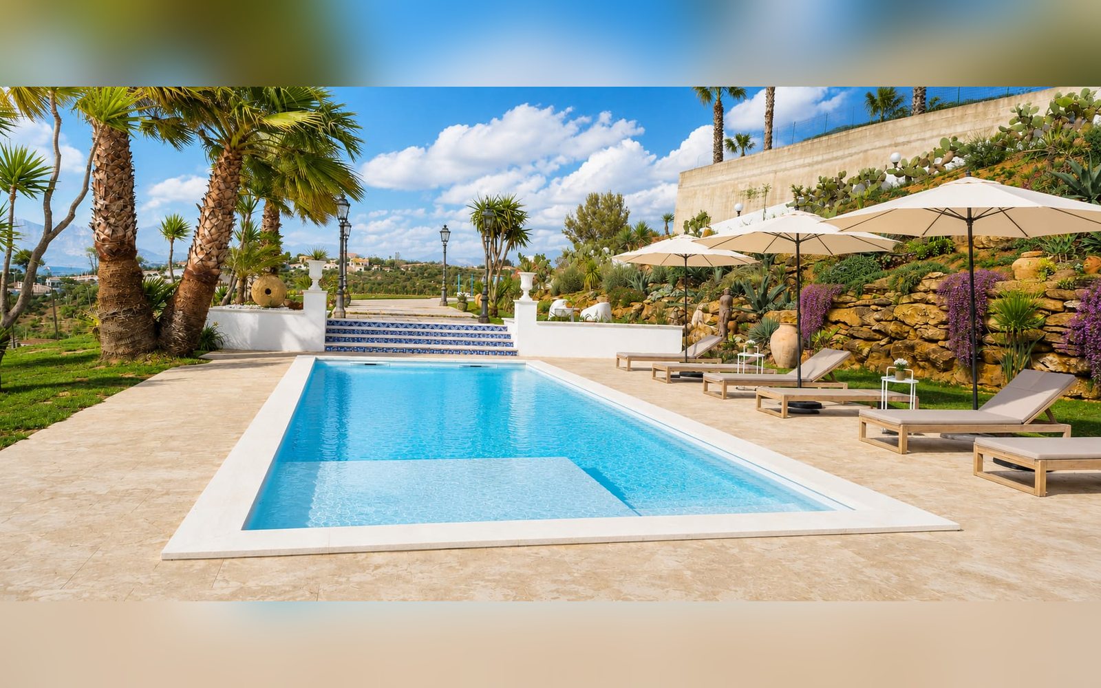 Ombrelloni e lettini a bordo piscina